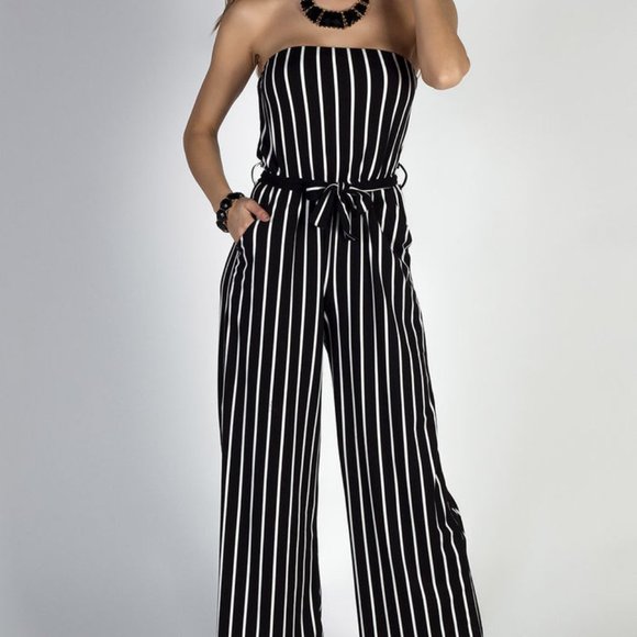 BE COOL Pants - Be Cool Strapless Wide Leg Jumpsuit